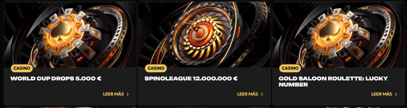 Spinsy Casino Promociones Especiales y Torneos Spinsy Casino promociones con World Cup Drops, Spinoleague y Gold Saloon Roulette